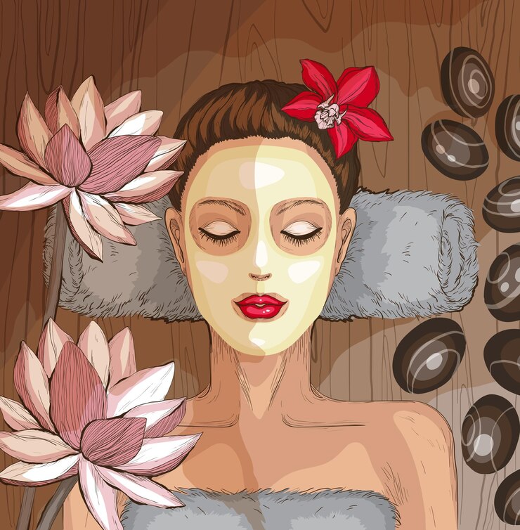 Vector woman getting spa treatment moisturizing mask