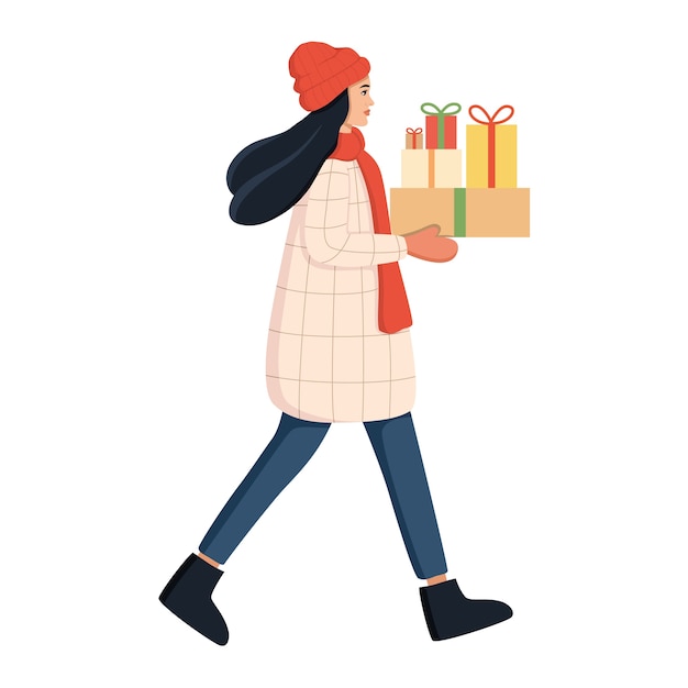 Woman goes with gifts