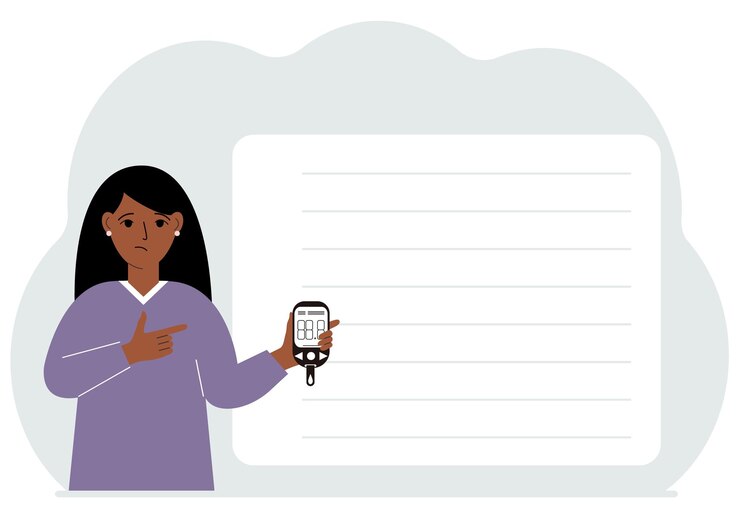 Vector woman holds a glucometer in his hand the concept of blood sugar control diabetic