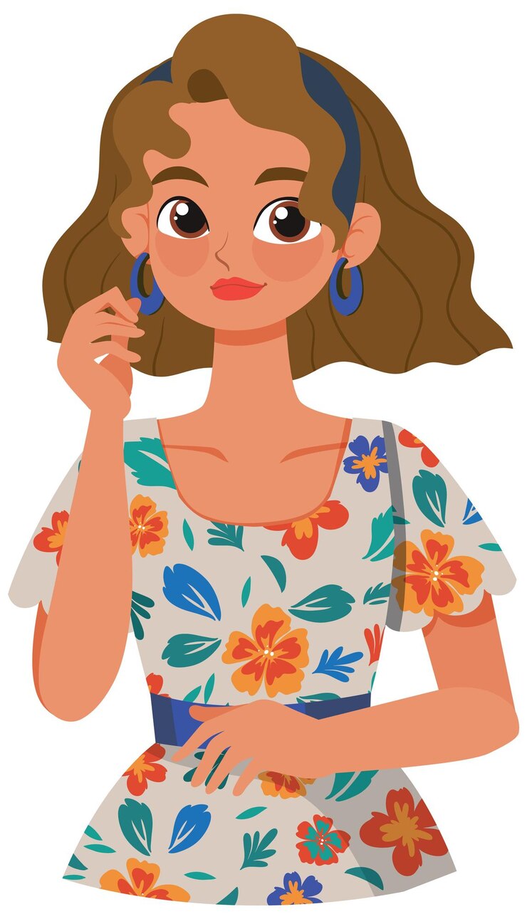Vector woman in floral dress illustration