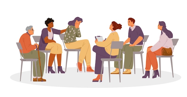 Woman psychologist with patients on group therapy session