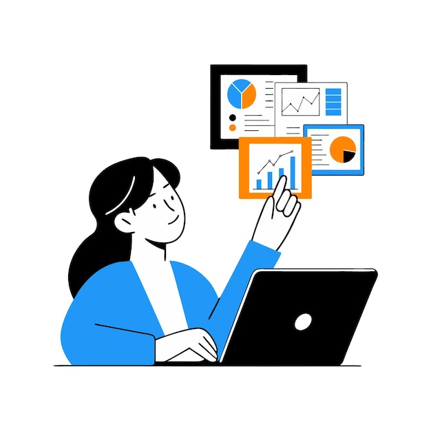 woman showing data charts for financial services online education