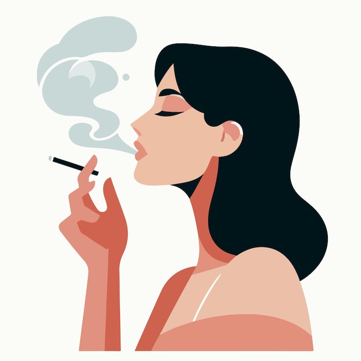 Vector woman smoking with flat design style