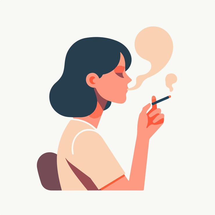 Vector woman smoking with flat design style