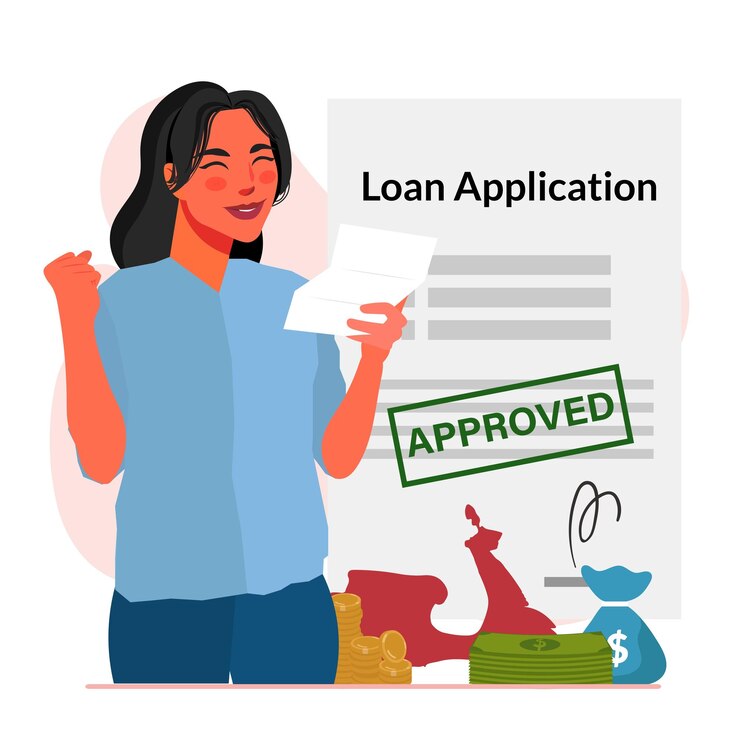 Vector woman successfully bike loans application in flat illustration