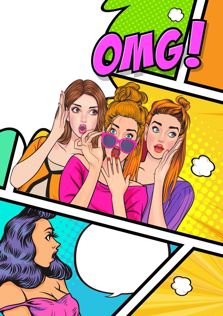 Vector woman whispering gossip secret to her friend surprise in retro vintage pop art comic style