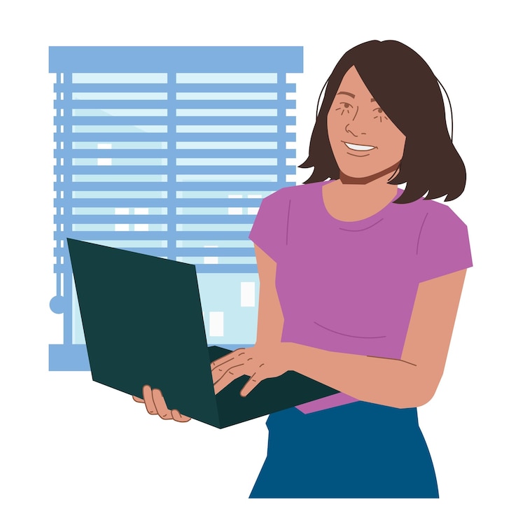 Vector woman working happy at startup in flat illustration