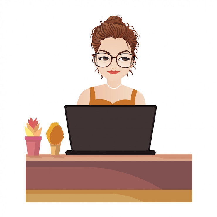 Vector woman working on laptop vector illustration