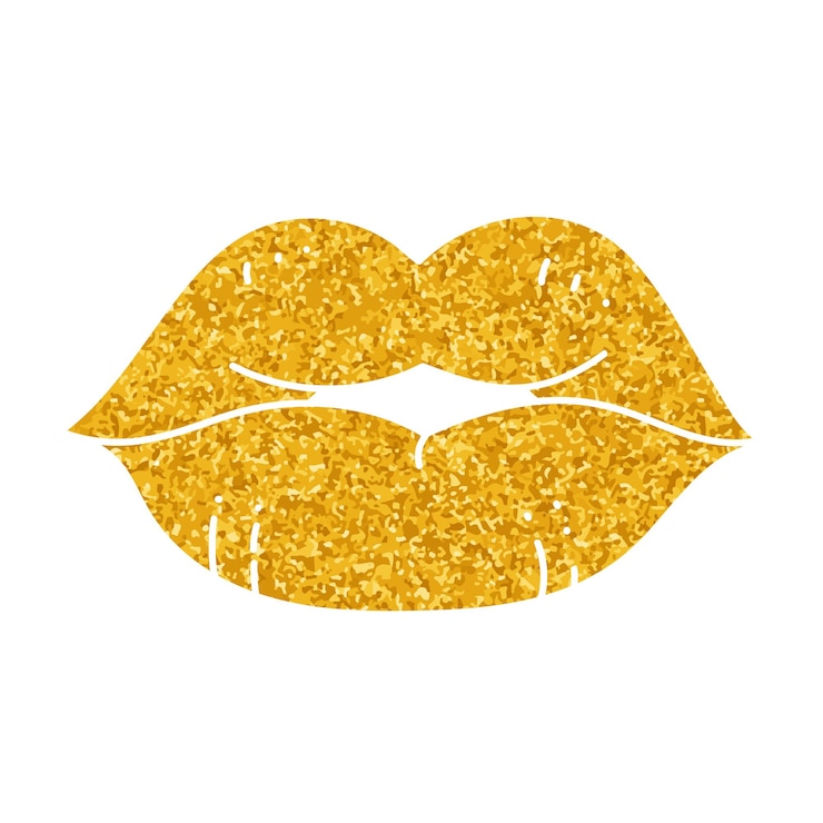 Vector women beauty face plastic surgery lip filler drawing in gold color style