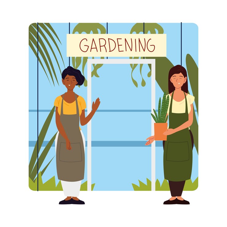 Vector women owners of the nursery standing at the door illustration