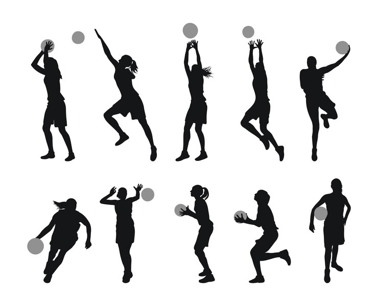 Womens basketball girl players standing with the ball running jumping throwing dunking shooting