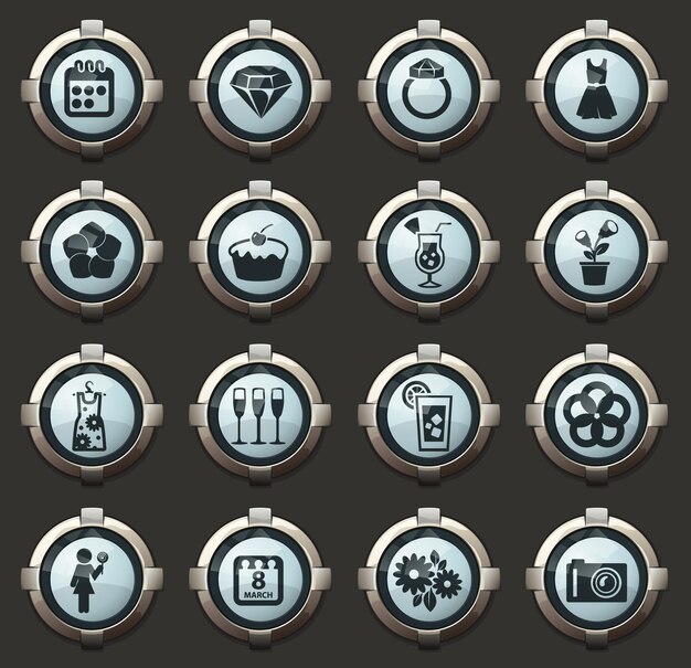 womens day vector icons in the stylish round buttons for mobile applications and web