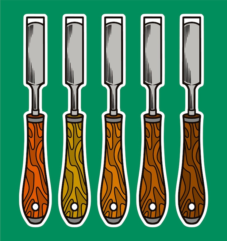 Vector wood carving tool sticker illustration