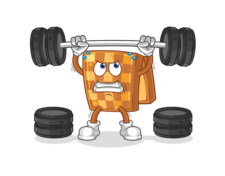 Vector wood chess lifting the barbell character cartoon mascot vector