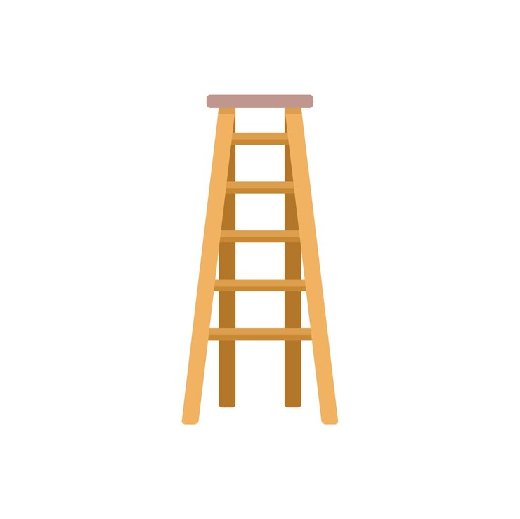 Vector wood ladder icon flat vector construction stair safety stand isolated