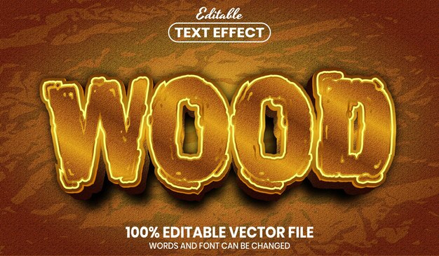 wood text, font style editable text effect