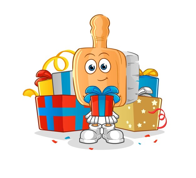 Wooden brush give gifts mascot cartoon vectorxA