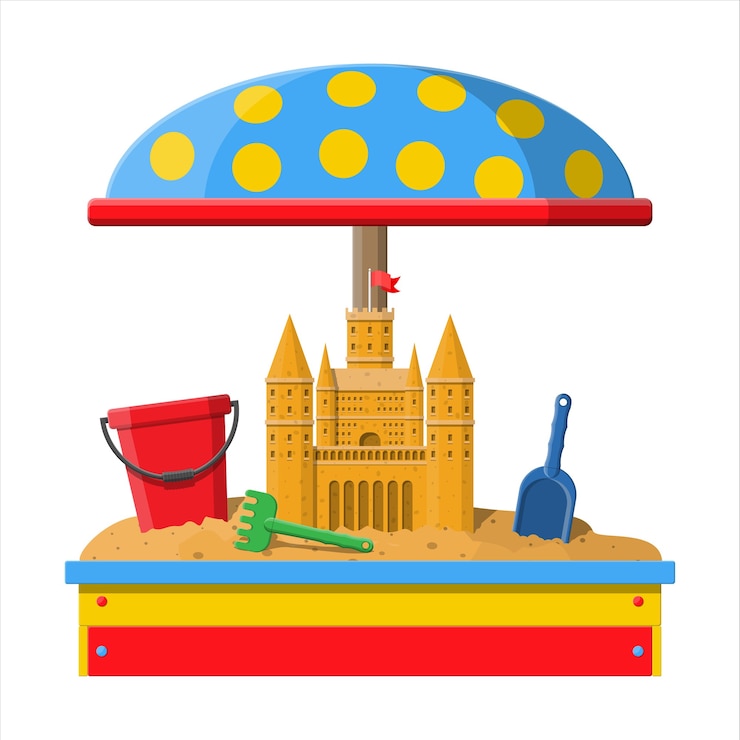 Vector wooden childrens sandbox for games.