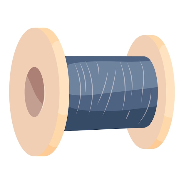 Wooden coil with blue threads icon Cartoon illustration of wooden coil with blue threads vector icon for web