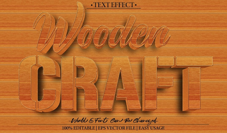 Vector wooden craft vector text effect editable alphabet plank timber old surface