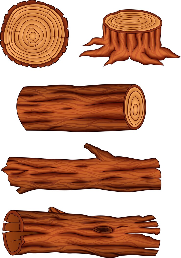 Vector wooden log collection set