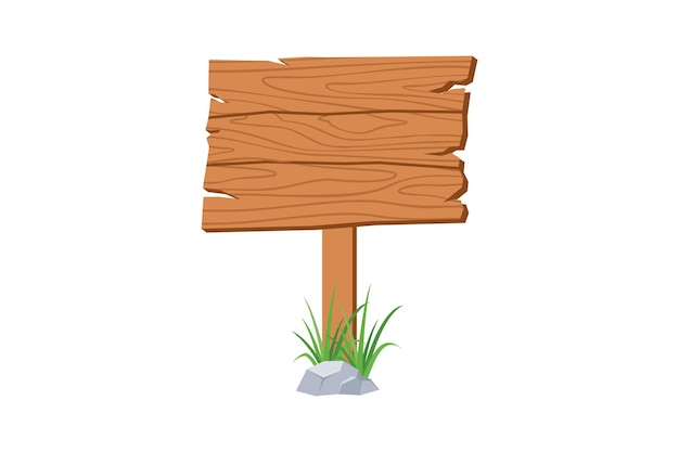 Wooden sign vector design with grass and stones below