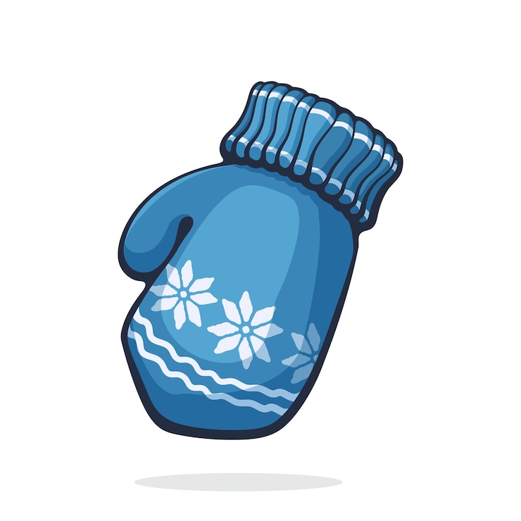 Vector wool winter mitten with pattern glove for cold weather hand drawn vector illustration