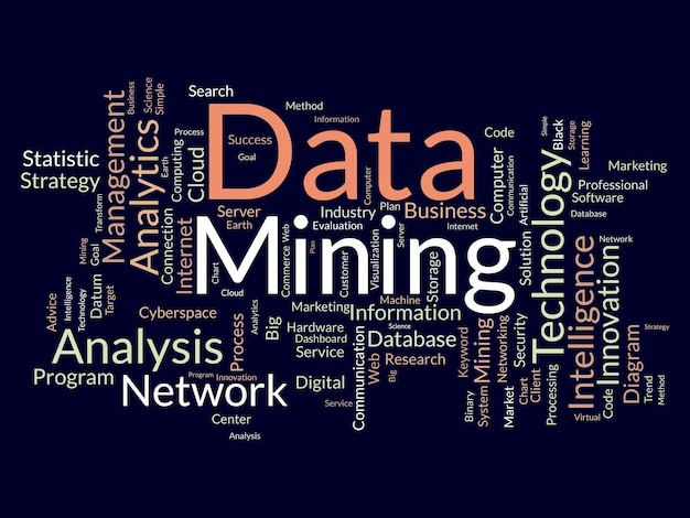 Word cloud background concept for Data mining Internet technology database mining for web software management vector illustration