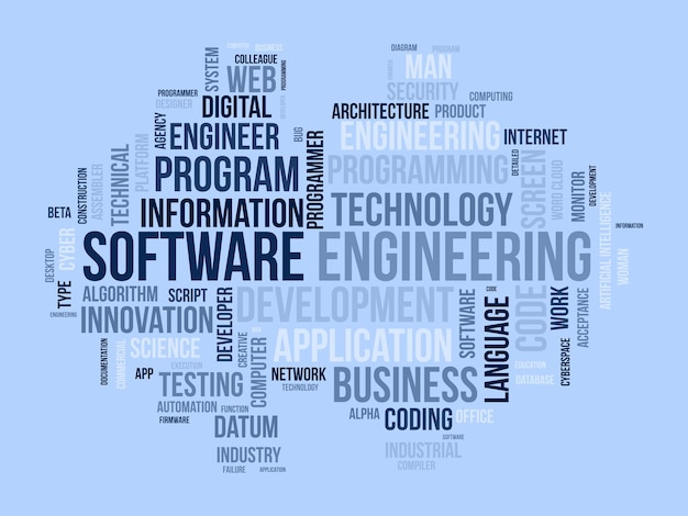 word cloud background concept for software engineering computer programming system cloud technology development of application management vector illustration