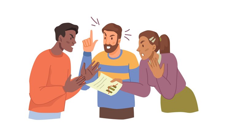 Vector work stress and conflicts swearing colleagues