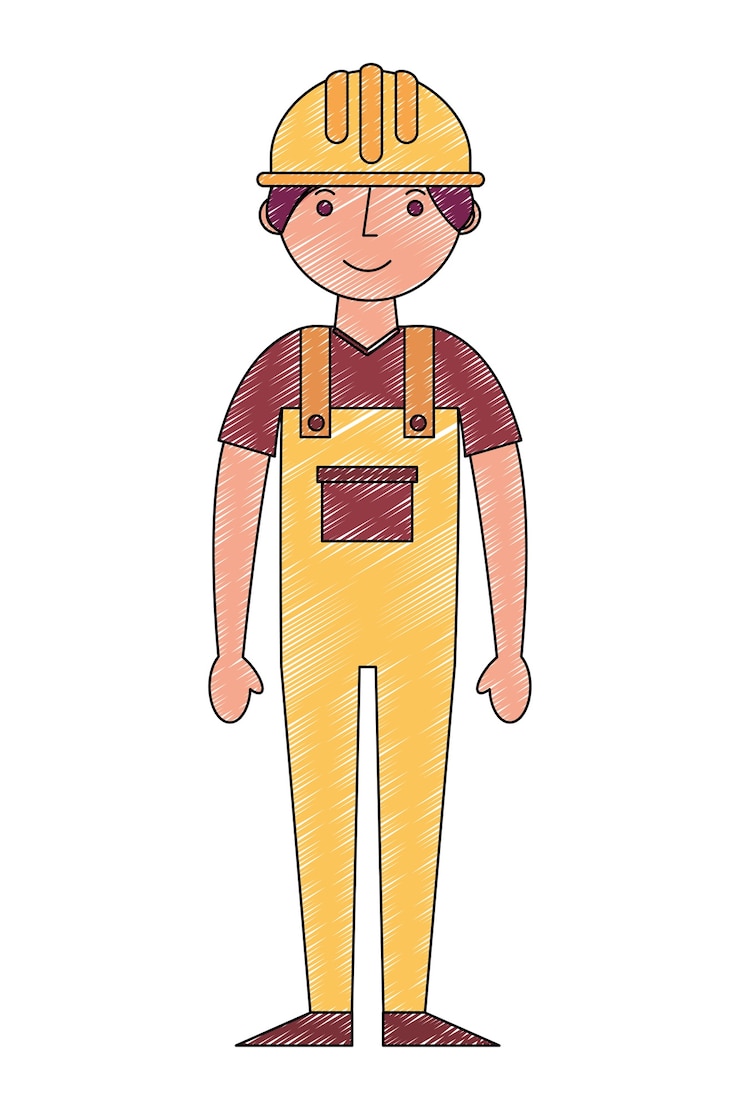 Vector worker construction in yellow overalls 