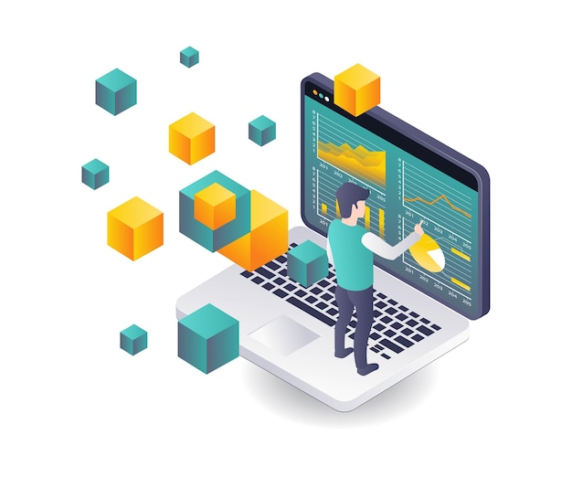 workers analyzing business data in blockchain technology