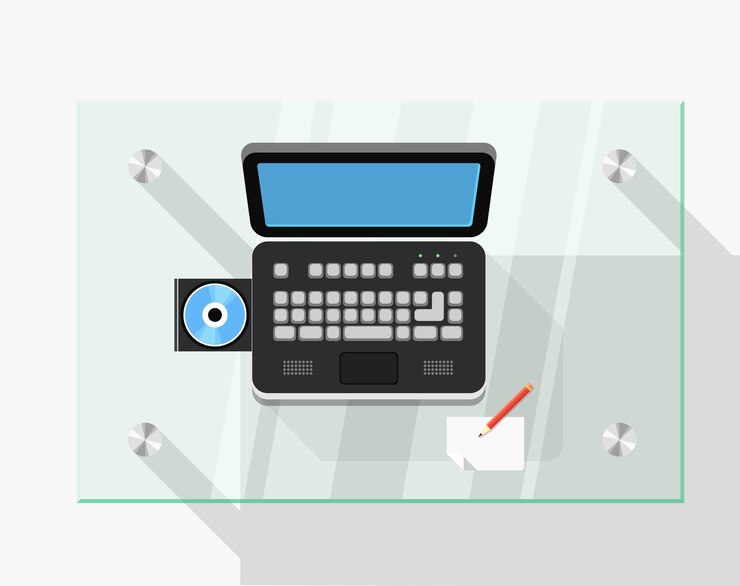 Vector working place with the black laptop