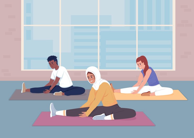 Vector workout in sport club flat color vector illustration