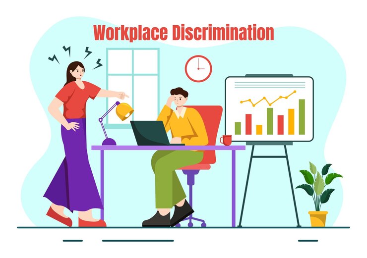 Vector workplace discrimination vector design illustration of employee with sexual harassment and disabled