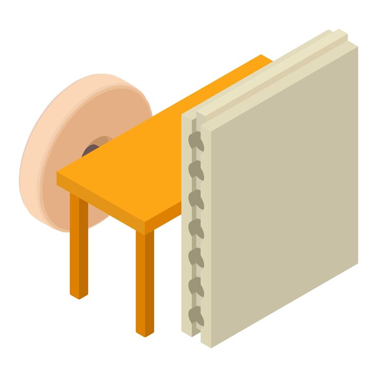 Vector workshop equipment icon isometric vector round grindstone drywall panel icon construction equipment repair work