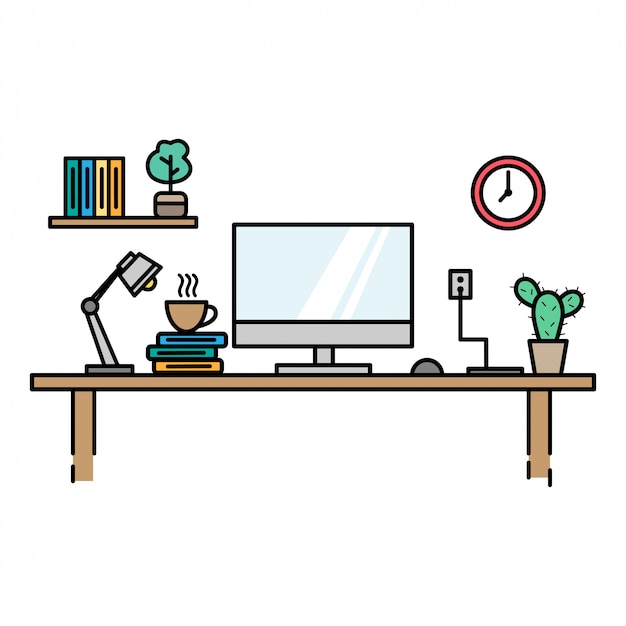 workspace icons for employee or designer with flat design