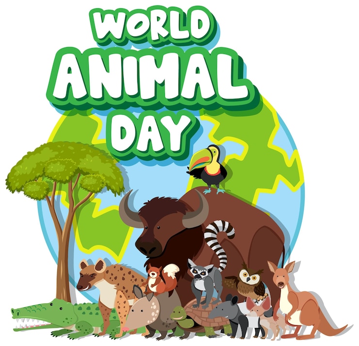 Vector world animal day banner with wild animals
