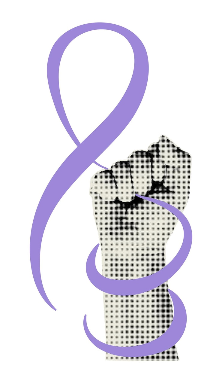 Vector world cancer day hand wrapped in purple ribbon
