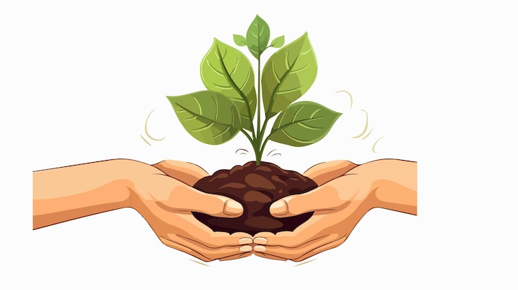 Vector world environment day poster with two hands holding plant
