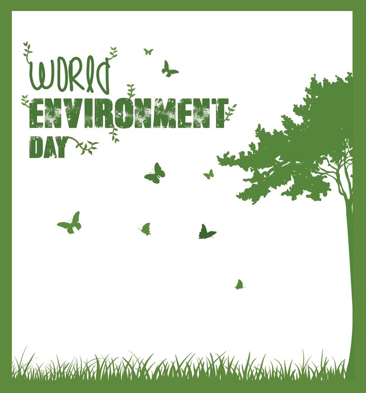 World Environment Day with trees grass and green butterflies Letter cards Environment Day poster