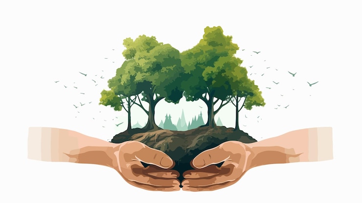 Vector world environmental day concept two hands holding with save the earth message