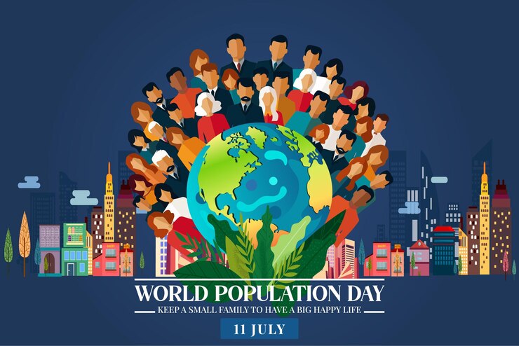 World population day Globe sky tall buildings and world society for world population day posters
