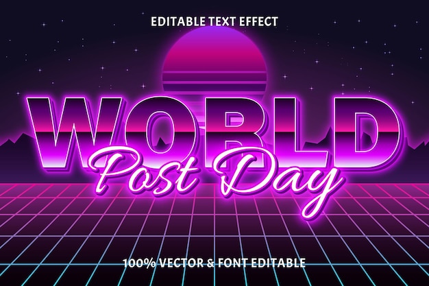 World post day editable text effect retro style