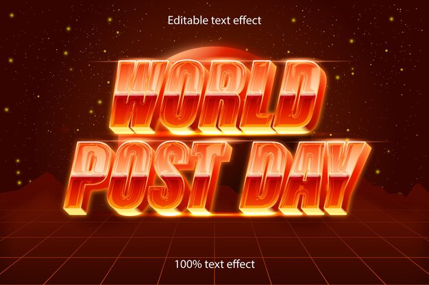 World post day editable text effect retro style
