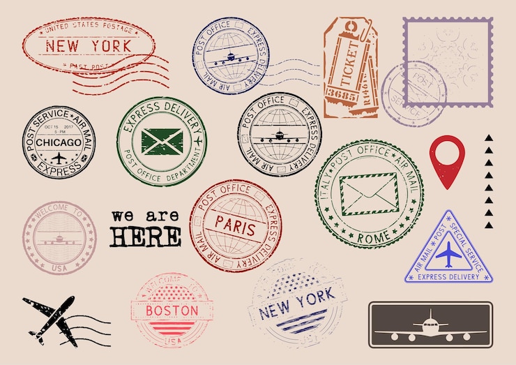 World travel passport stamps Vector background with passport stamps