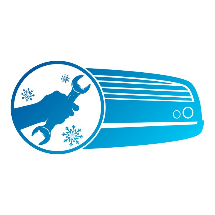 Wrench in hand snowflake silhouette Air conditioner repair and service