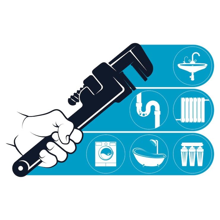 Wrench in the hand of a plumber plumbing repair symbol