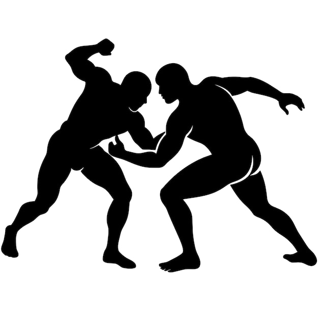 wrestler fighting with each other vector silhouette black color silhouette 6