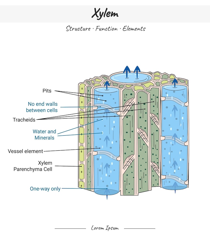 Vector xylem function illustration with text